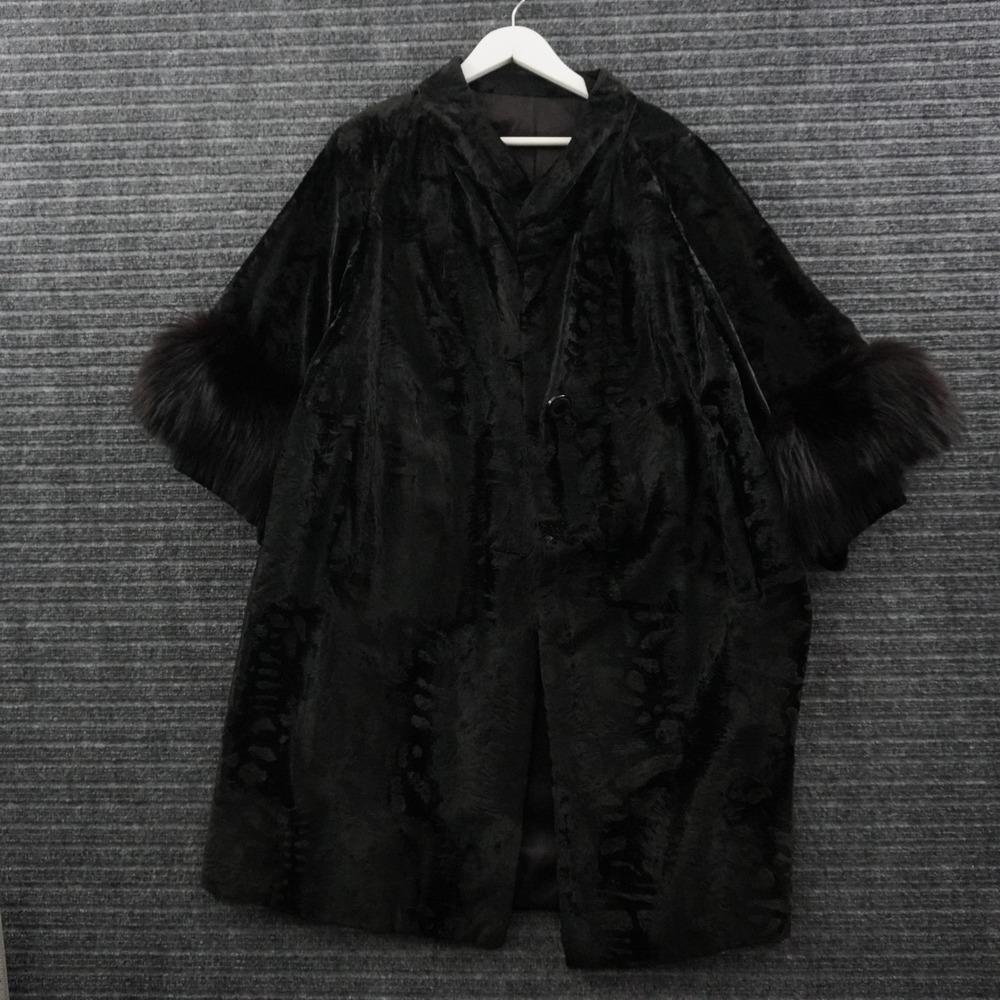 Vintage Borella Sportowne Faux Fur Coat Womens OS Black Trimmed Cuff England